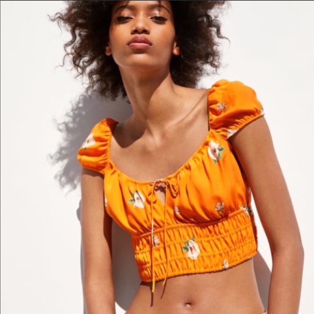 Zara orange floral crop top